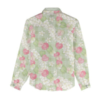 Anthurium Plumeria Lei Pastel Women Casual Shirt Green Hawaiian Splendid Palaka LT01 - Polynesian Pride