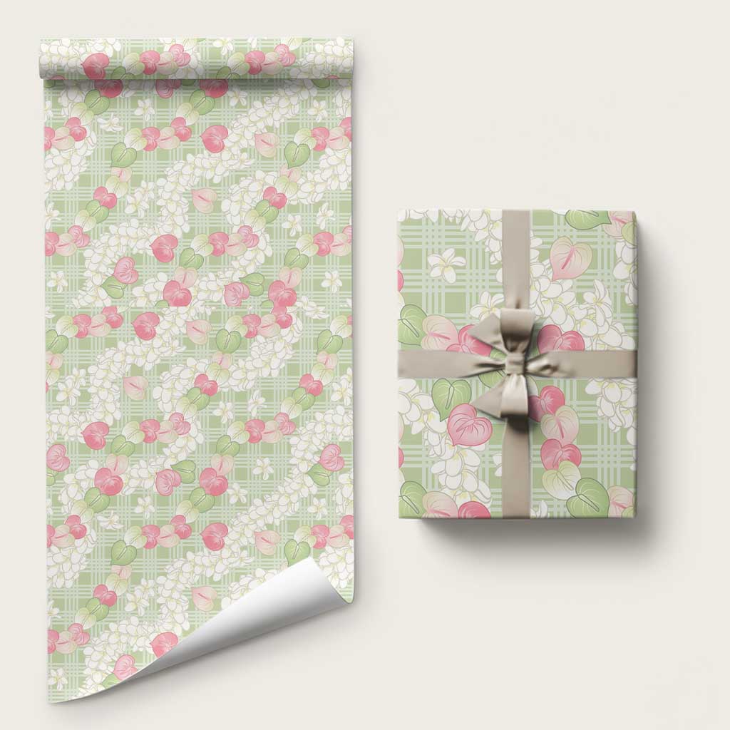 Anthurium Plumeria Lei Pastel Wrapping Paper Green Hawaiian Splendid Palaka