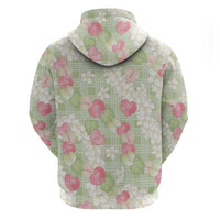 Anthurium Plumeria Lei Pastel Zip Hoodie Green Hawaiian Splendid Palaka LT01 - Polynesian Pride