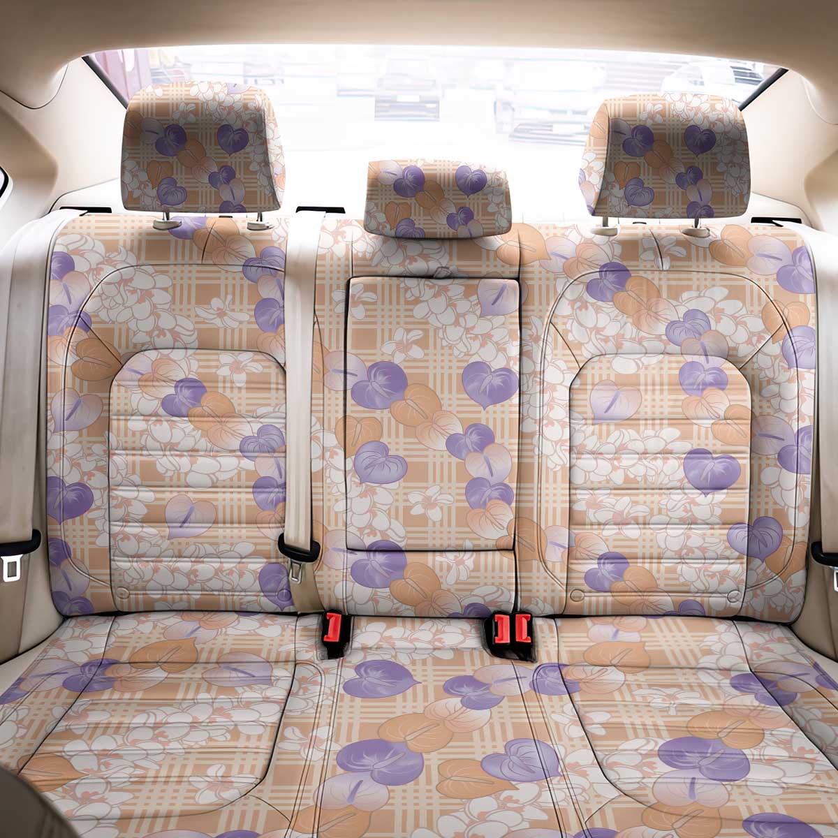 Anthurium Plumeria Lei Pastel Back Car Seat Cover Orange Hawaiian Splendid Palaka LT01 - Polynesian Pride