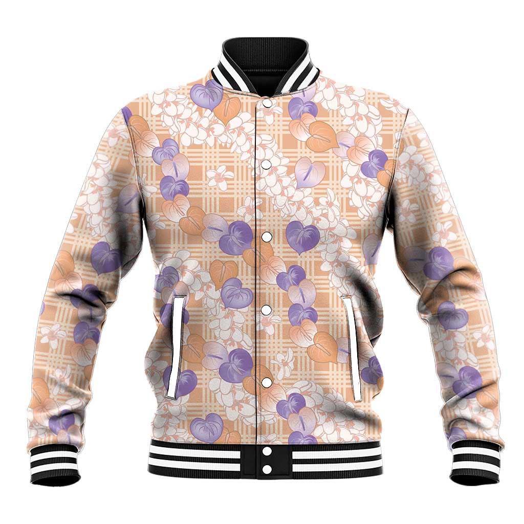 Anthurium Plumeria Lei Pastel Baseball Jacket Orange Hawaiian Splendid Palaka LT01 Unisex Orange - Polynesian Pride