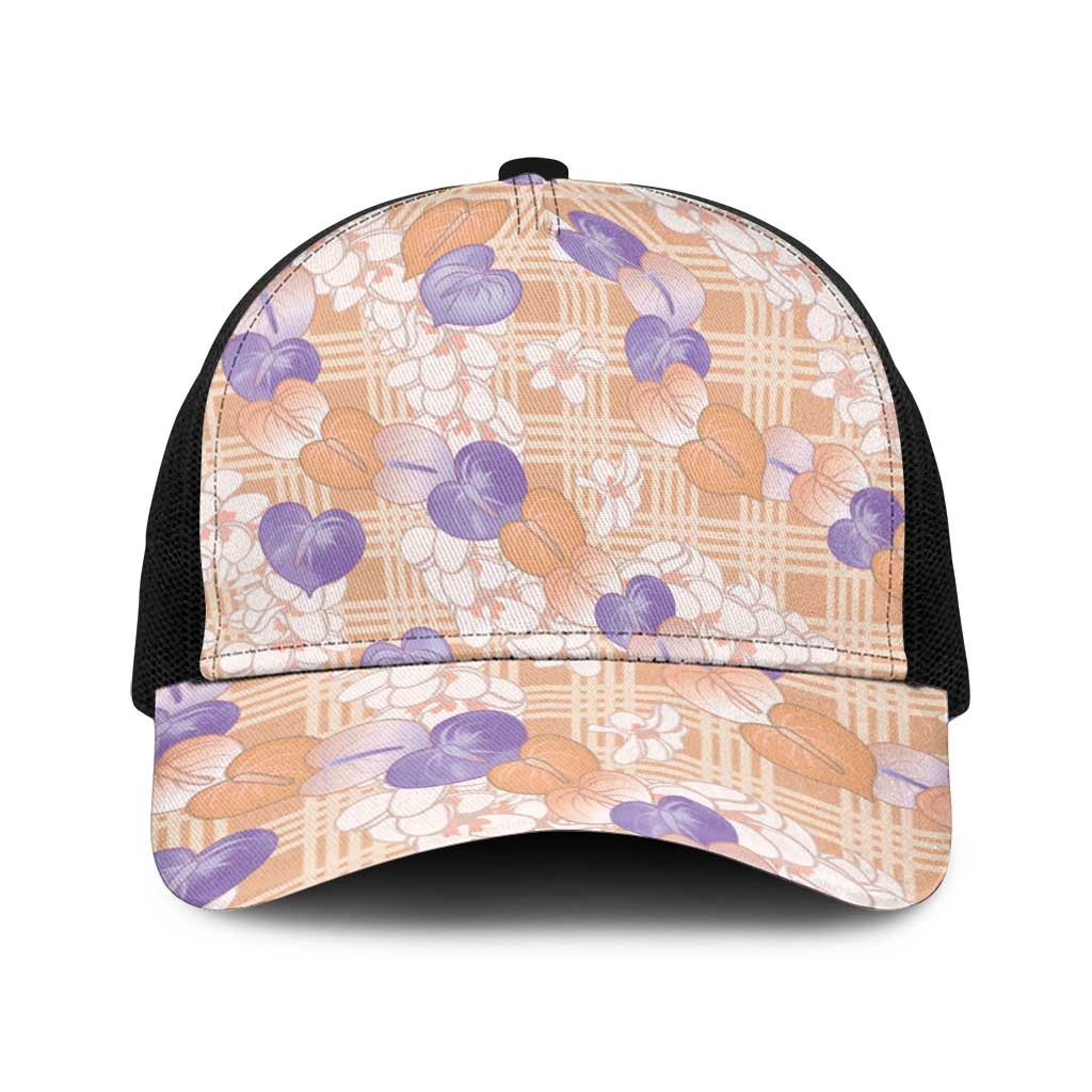 Anthurium Plumeria Lei Pastel Baseball Net Cap Orange Hawaiian Splendid Palaka LT01 One Size Black Orange - Polynesian Pride