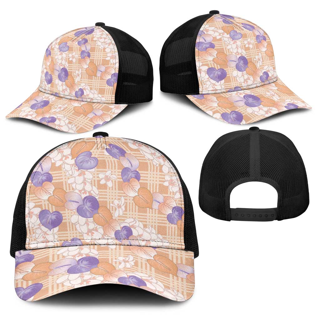 Anthurium Plumeria Lei Pastel Baseball Net Cap Orange Hawaiian Splendid Palaka LT01 - Polynesian Pride