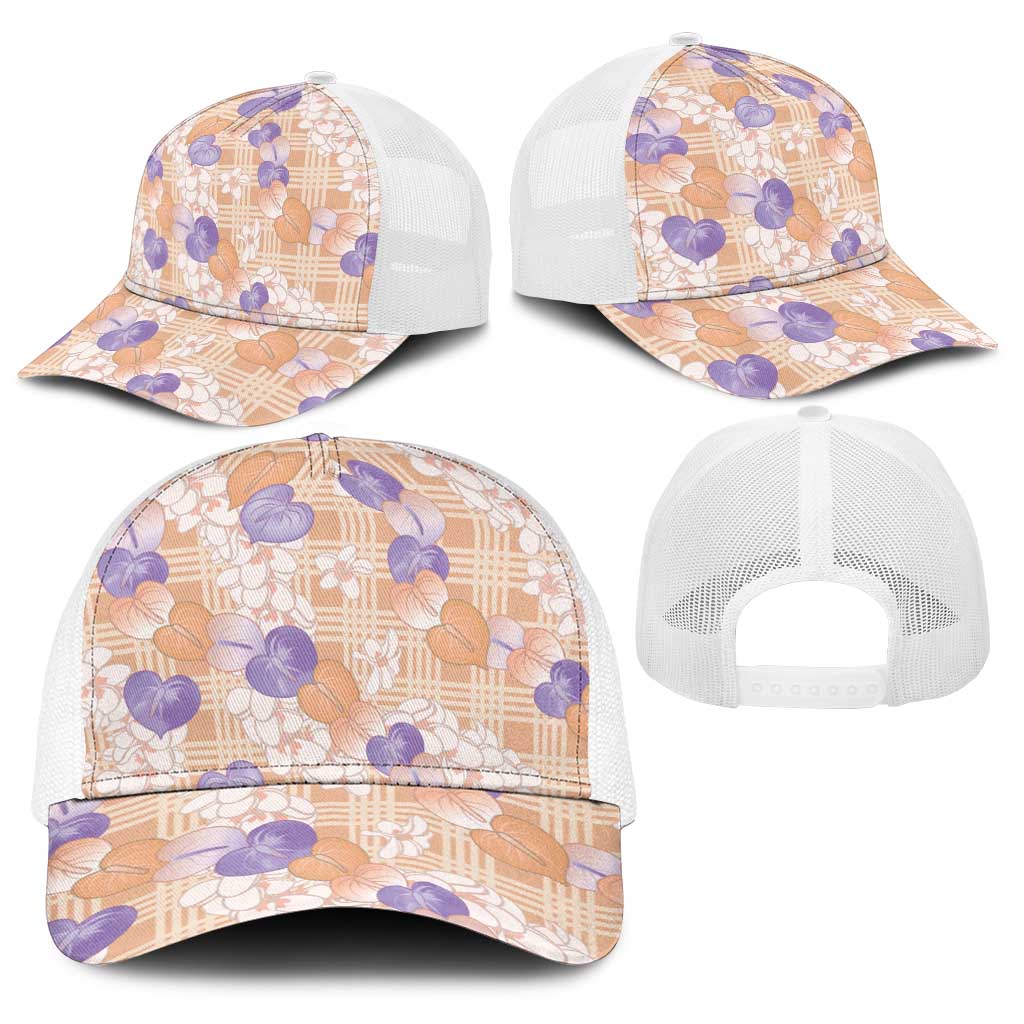 Anthurium Plumeria Lei Pastel Baseball Net Cap Orange Hawaiian Splendid Palaka LT01 - Polynesian Pride
