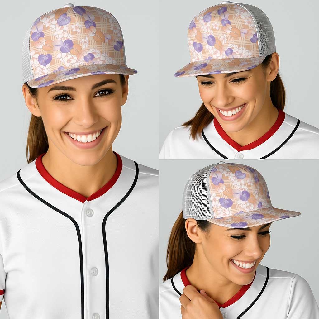 Anthurium Plumeria Lei Pastel Baseball Net Cap Orange Hawaiian Splendid Palaka LT01 - Polynesian Pride