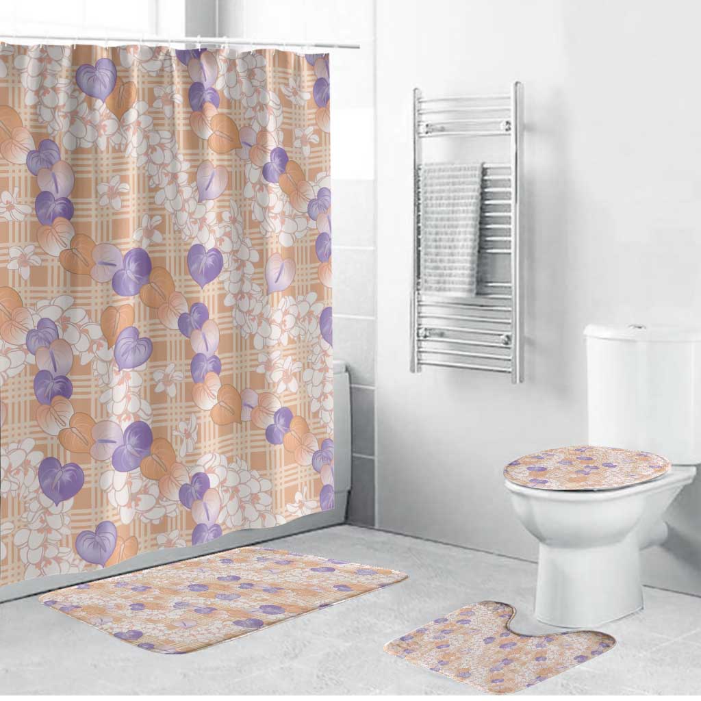 Anthurium Plumeria Lei Pastel Bathroom Set Orange Hawaiian Splendid Palaka LT01 Bathroom Set (4 pcs) Orange - Polynesian Pride
