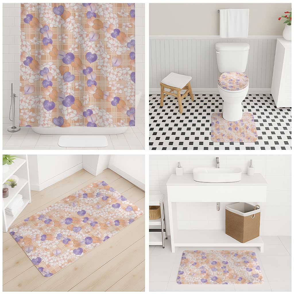Anthurium Plumeria Lei Pastel Bathroom Set Orange Hawaiian Splendid Palaka LT01 - Polynesian Pride