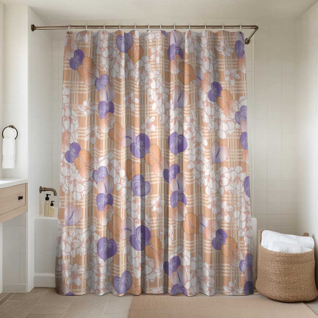 Anthurium Plumeria Lei Pastel Bathroom Set Orange Hawaiian Splendid Palaka LT01 Shower Curtain Only Orange - Polynesian Pride
