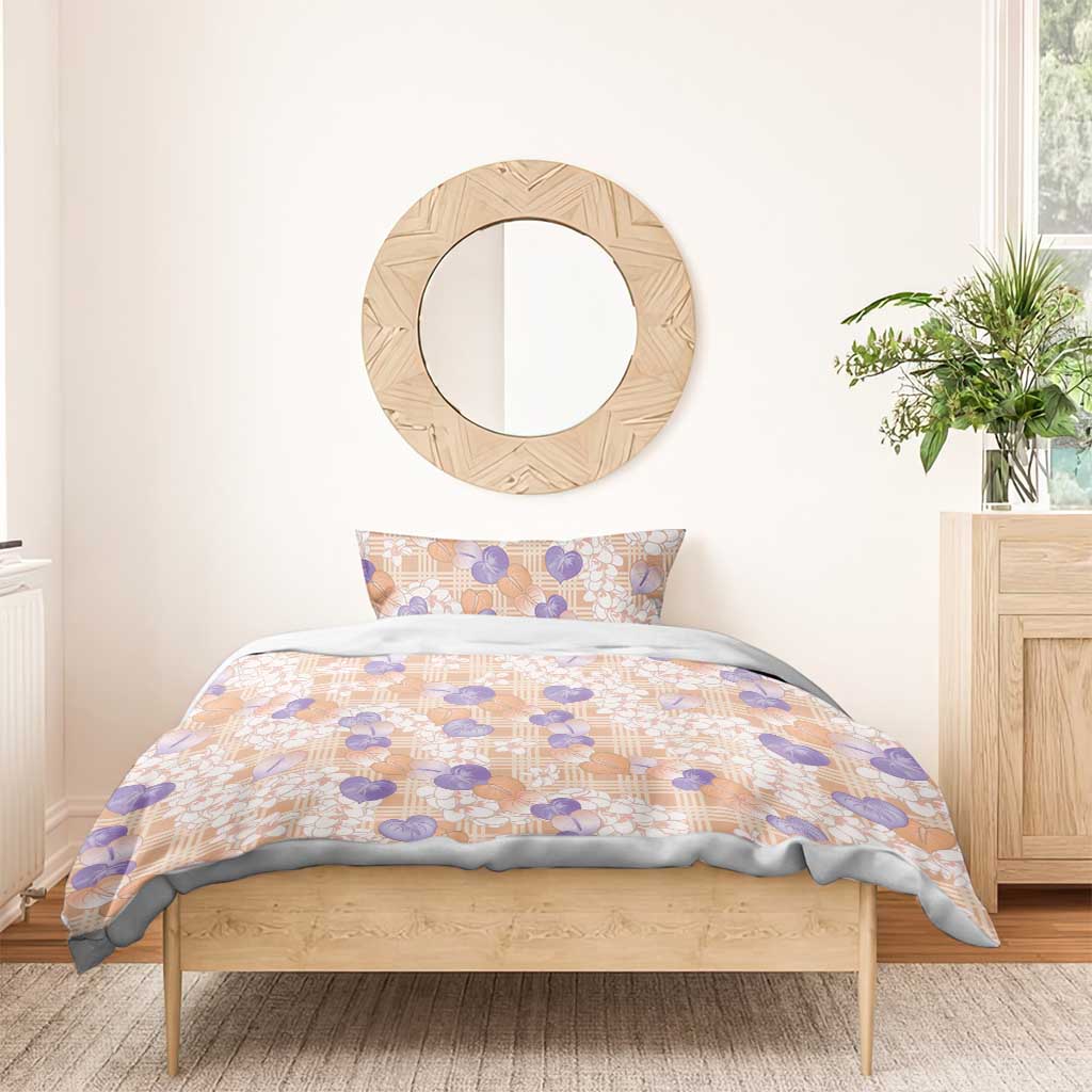 Anthurium Plumeria Lei Pastel Bedding Set Orange Hawaiian Splendid Palaka LT01 - Polynesian Pride