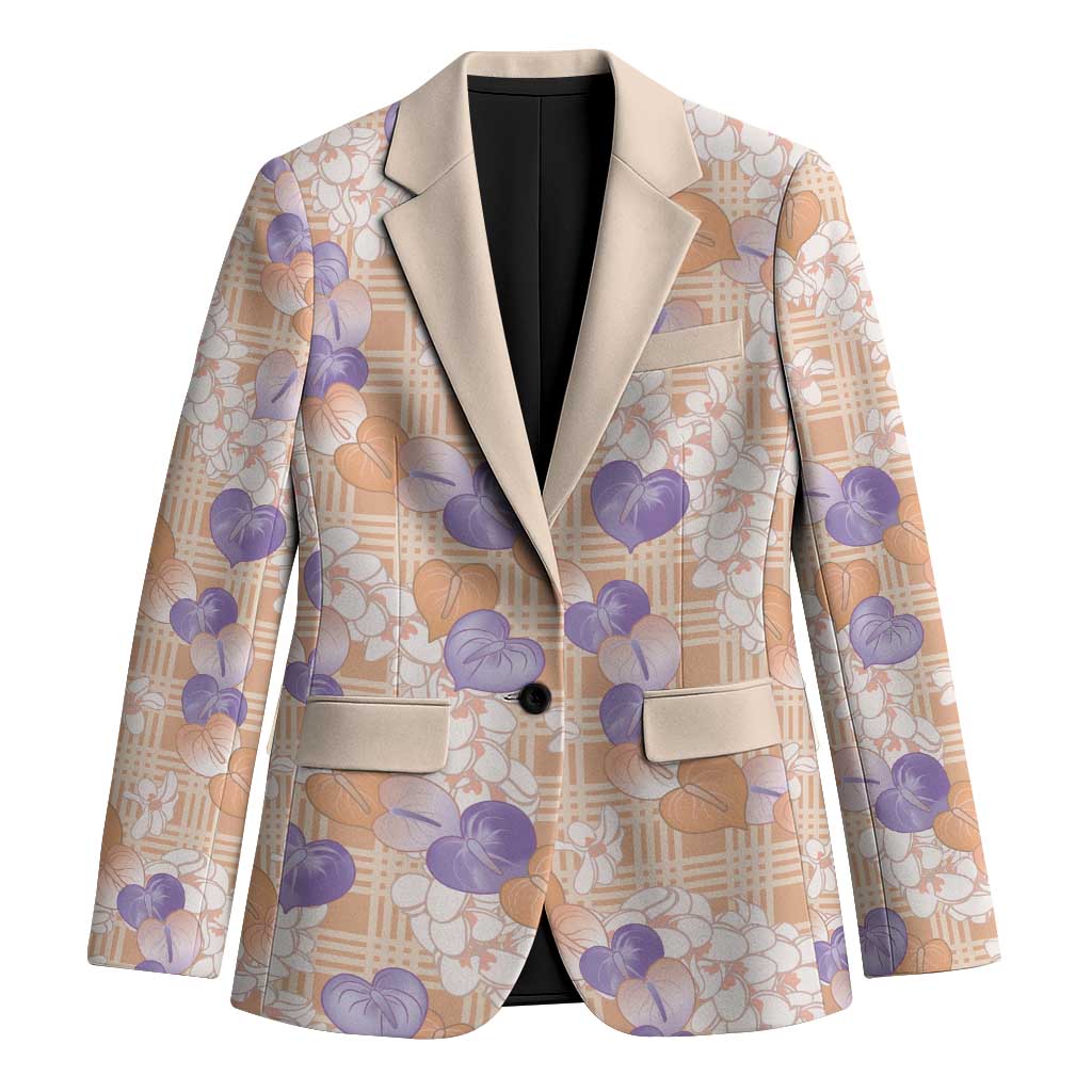 Anthurium Plumeria Lei Pastel Blazer Orange Hawaiian Splendid Palaka LT01 Unisex Orange - Polynesian Pride