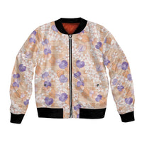 Anthurium Plumeria Lei Pastel Bomber Jacket Orange Hawaiian Splendid Palaka LT01 Unisex Orange - Polynesian Pride