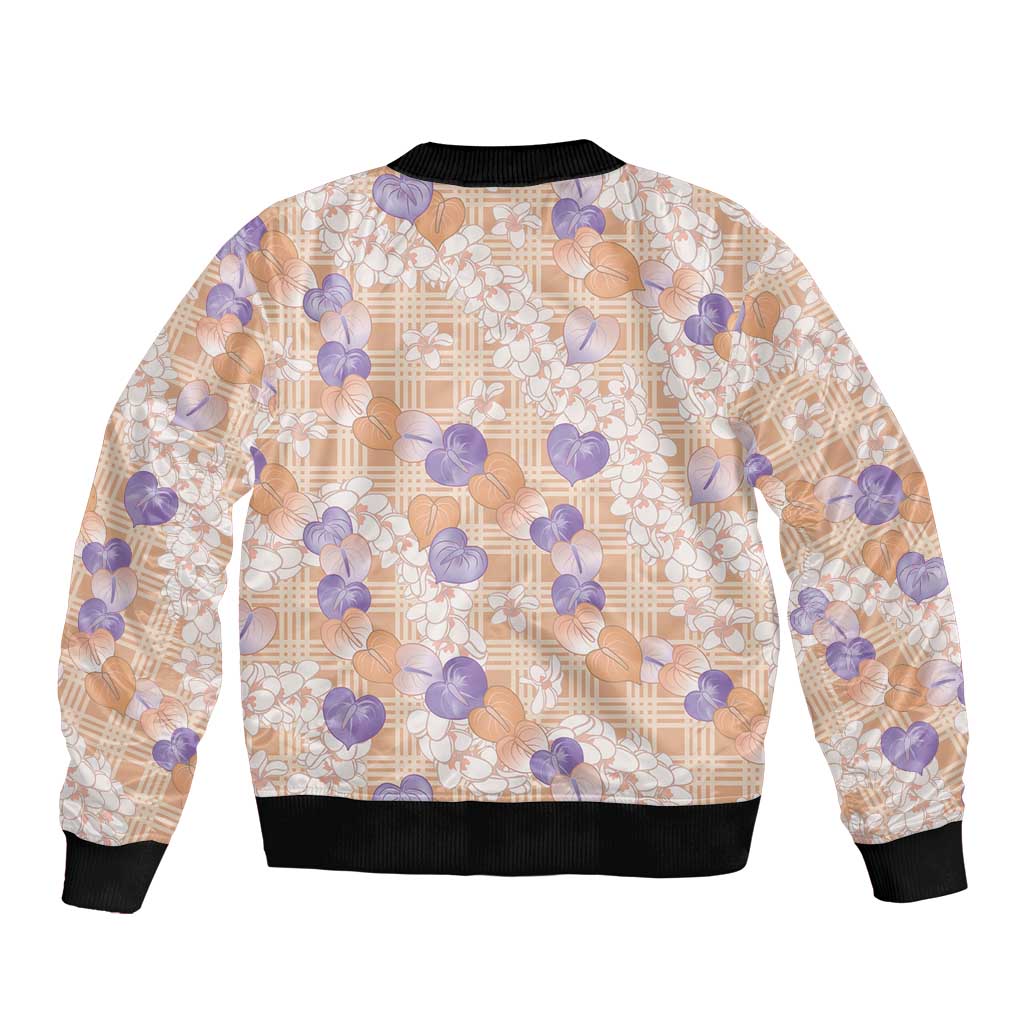 Anthurium Plumeria Lei Pastel Bomber Jacket Orange Hawaiian Splendid Palaka LT01 - Polynesian Pride
