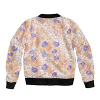 Anthurium Plumeria Lei Pastel Bomber Jacket Orange Hawaiian Splendid Palaka LT01 - Polynesian Pride