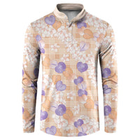 Anthurium Plumeria Lei Pastel Button Sweatshirt Orange Hawaiian Splendid Palaka LT01 Orange - Polynesian Pride