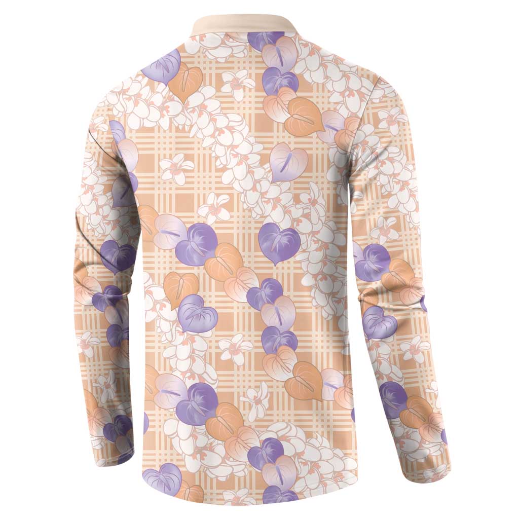 Anthurium Plumeria Lei Pastel Button Sweatshirt Orange Hawaiian Splendid Palaka LT01 - Polynesian Pride