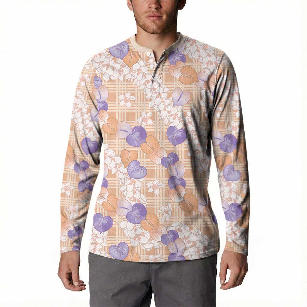 Anthurium Plumeria Lei Pastel Button Sweatshirt Orange Hawaiian Splendid Palaka LT01 - Polynesian Pride