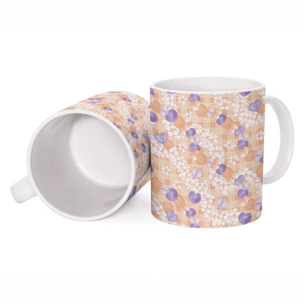 Anthurium Plumeria Lei Pastel Ceramic Mug Orange Hawaiian Splendid Palaka LT01 - Polynesian Pride