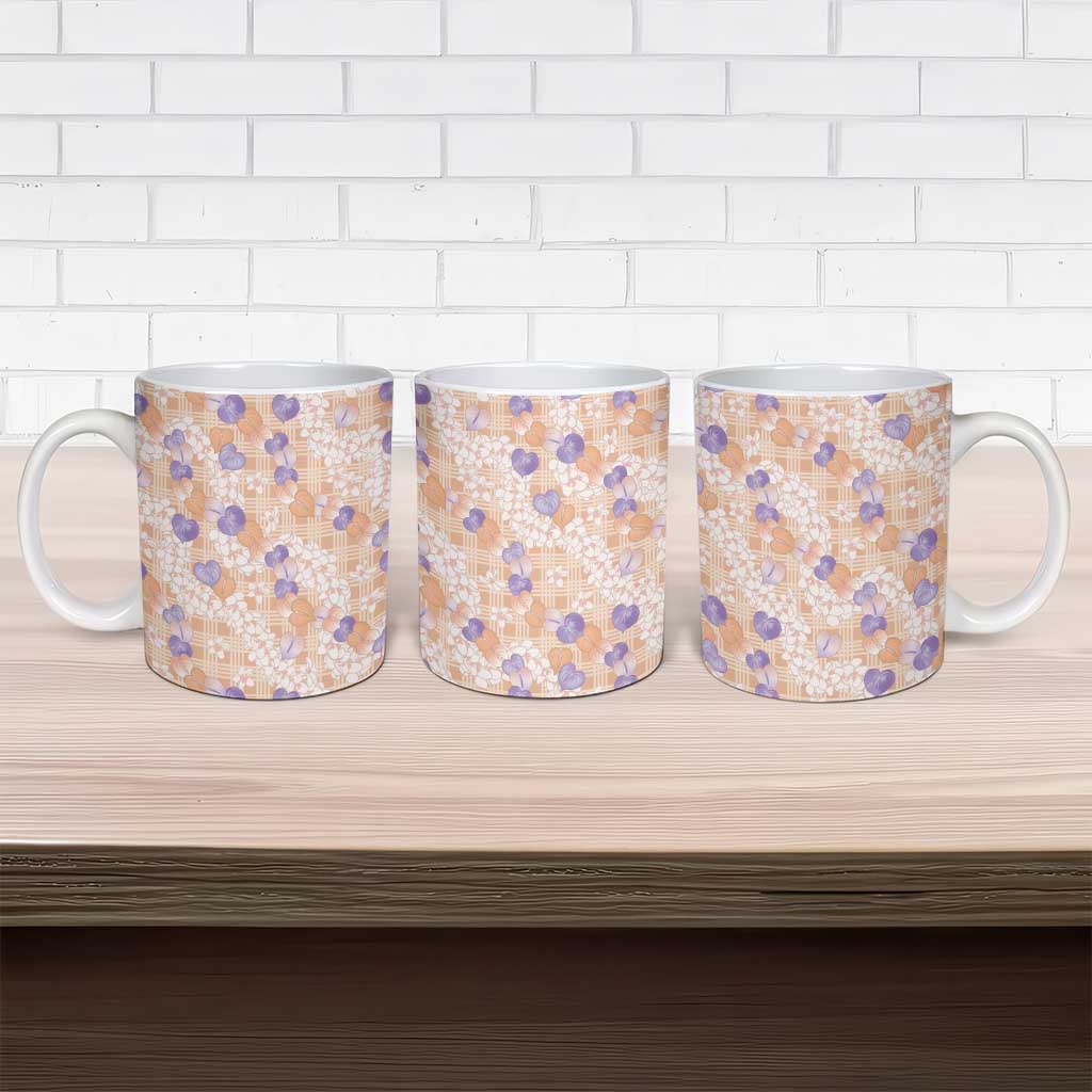 Anthurium Plumeria Lei Pastel Ceramic Mug Orange Hawaiian Splendid Palaka LT01 - Polynesian Pride