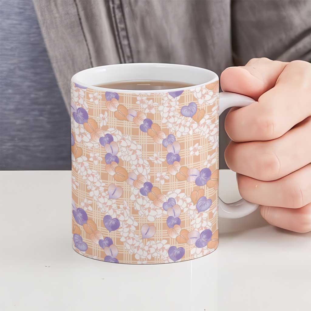 Anthurium Plumeria Lei Pastel Ceramic Mug Orange Hawaiian Splendid Palaka LT01 - Polynesian Pride
