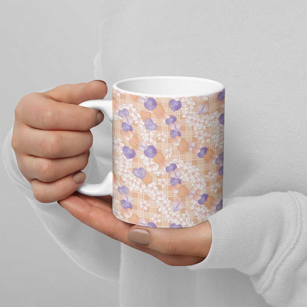 Anthurium Plumeria Lei Pastel Ceramic Mug Orange Hawaiian Splendid Palaka LT01 - Polynesian Pride