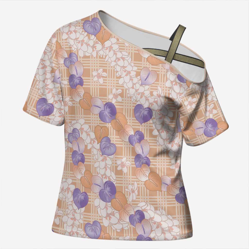 Anthurium Plumeria Lei Pastel Cross Shoulder Shirt Orange Hawaiian Splendid Palaka LT01 Female Orange - Polynesian Pride