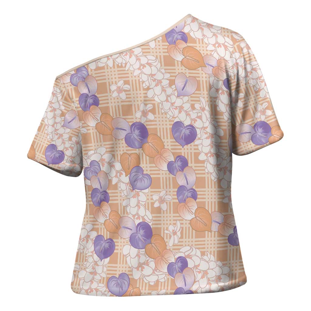 Anthurium Plumeria Lei Pastel Cross Shoulder Shirt Orange Hawaiian Splendid Palaka LT01 - Polynesian Pride