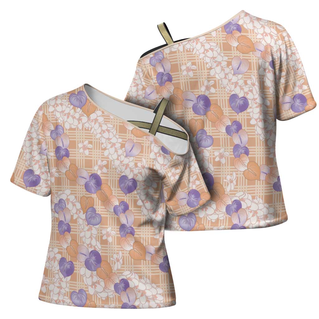 Anthurium Plumeria Lei Pastel Cross Shoulder Shirt Orange Hawaiian Splendid Palaka LT01 - Polynesian Pride