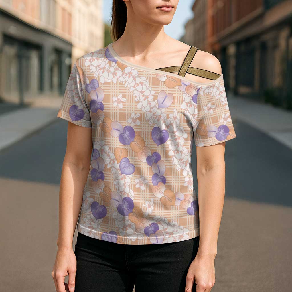 Anthurium Plumeria Lei Pastel Cross Shoulder Shirt Orange Hawaiian Splendid Palaka LT01 - Polynesian Pride