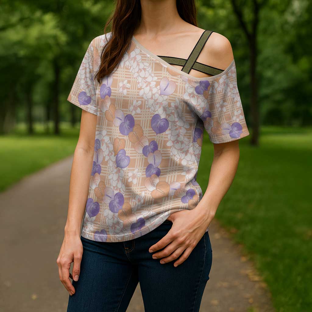 Anthurium Plumeria Lei Pastel Cross Shoulder Shirt Orange Hawaiian Splendid Palaka LT01 - Polynesian Pride