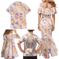 Anthurium Plumeria Lei Pastel Family Matching Mermaid Dress and Hawaiian Shirt Orange Hawaiian Splendid Palaka