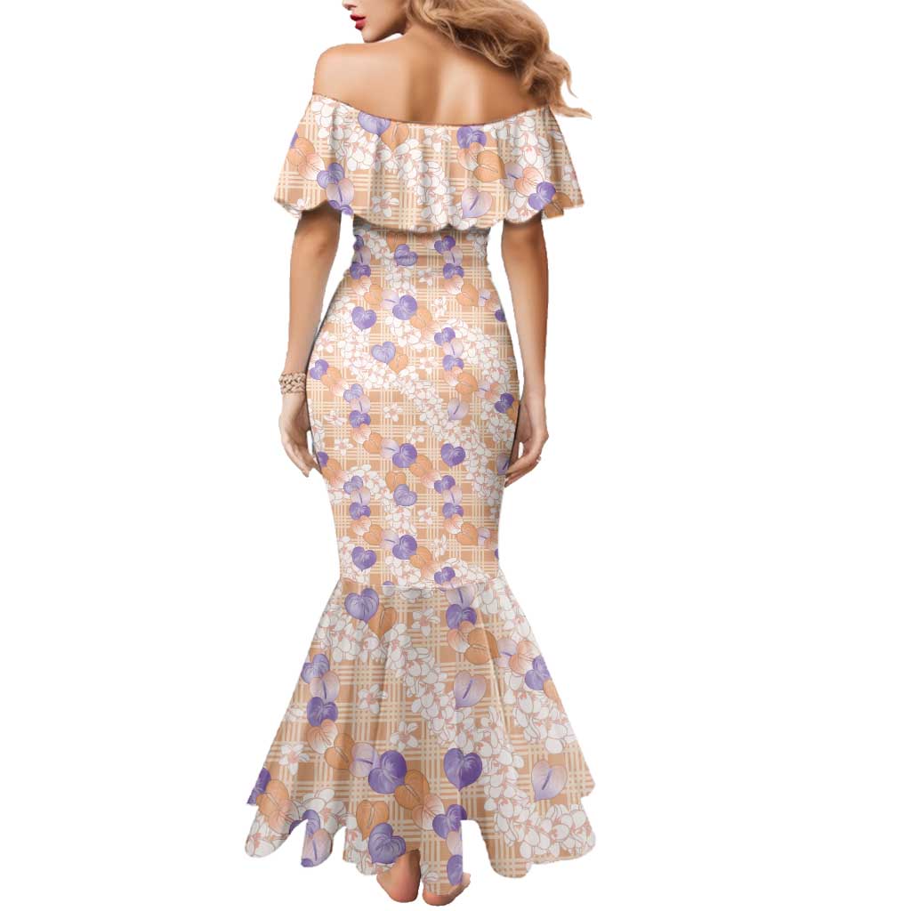 Anthurium Plumeria Lei Pastel Family Matching Mermaid Dress and Hawaiian Shirt Orange Hawaiian Splendid Palaka