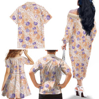 Anthurium Plumeria Lei Pastel Family Matching Off The Shoulder Long Sleeve Dress and Hawaiian Shirt Orange Hawaiian Splendid Palaka