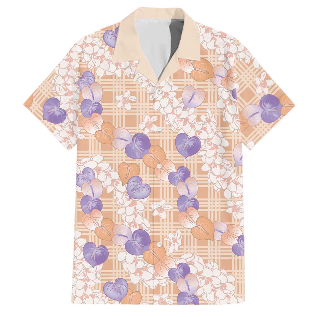 Anthurium Plumeria Lei Pastel Family Matching Off The Shoulder Long Sleeve Dress and Hawaiian Shirt Orange Hawaiian Splendid Palaka