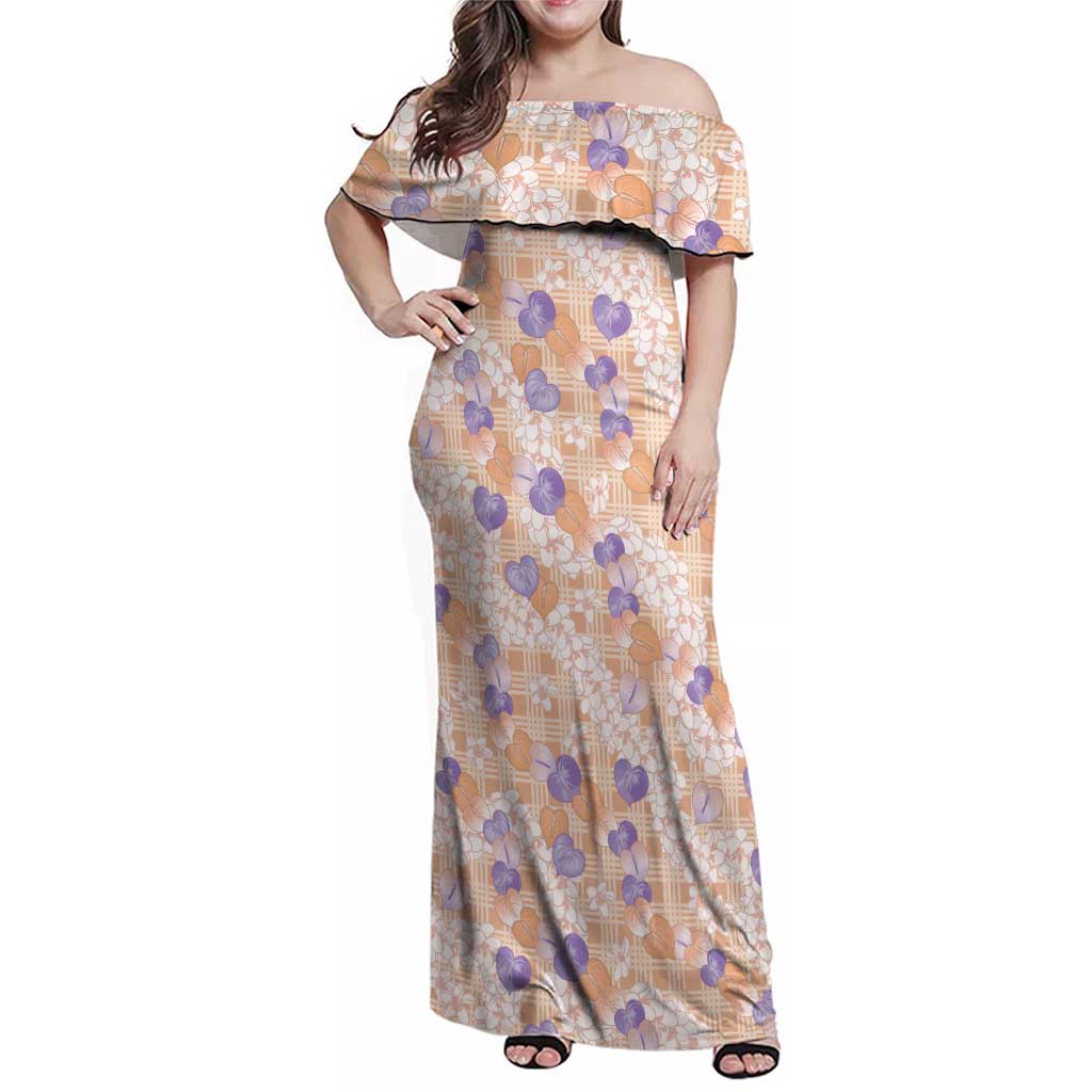 Anthurium Plumeria Lei Pastel Family Matching Off Shoulder Maxi Dress and Hawaiian Shirt Orange Hawaiian Splendid Palaka