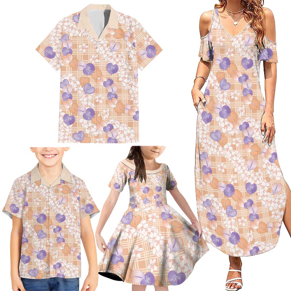 Anthurium Plumeria Lei Pastel Family Matching Summer Maxi Dress and Hawaiian Shirt Orange Hawaiian Splendid Palaka