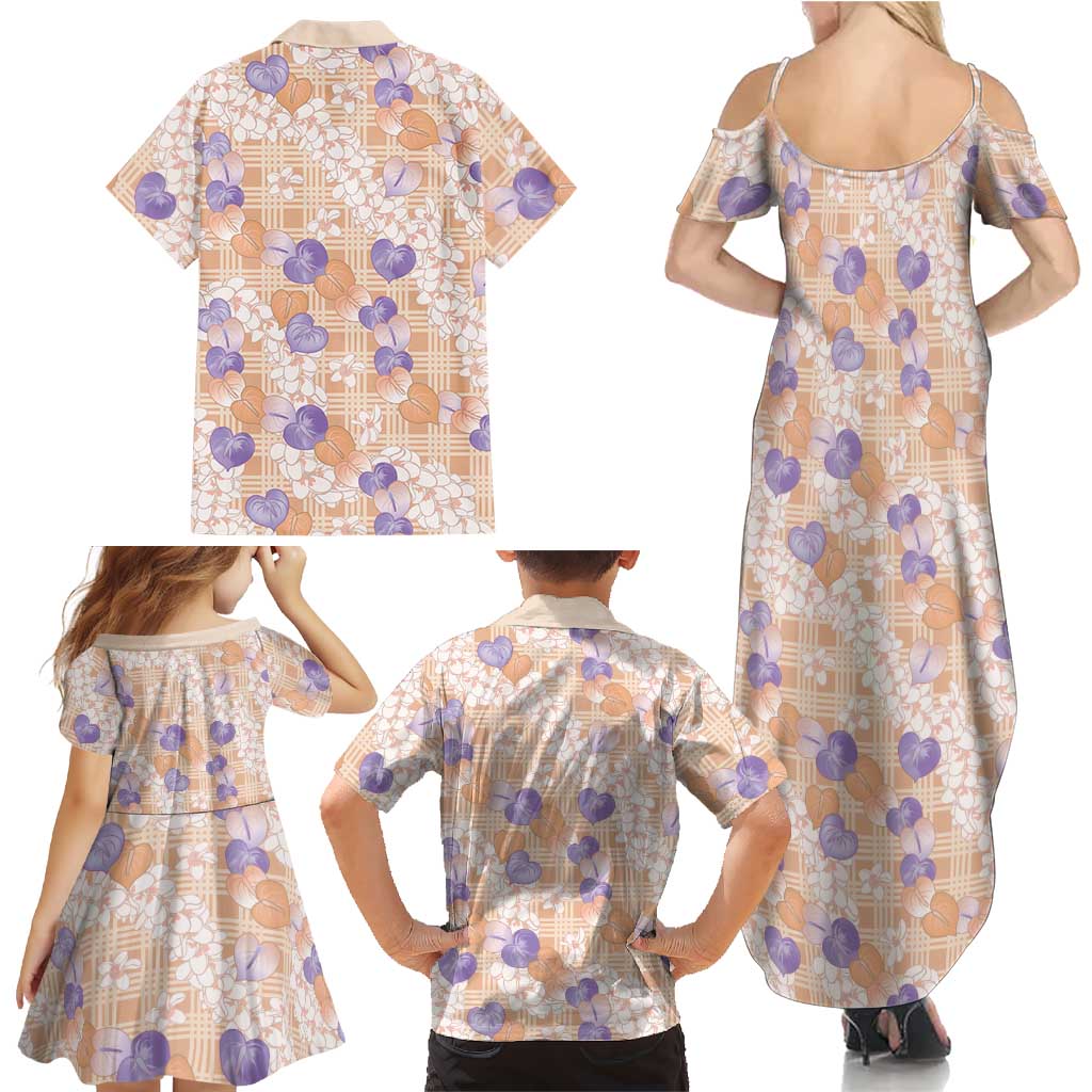 Anthurium Plumeria Lei Pastel Family Matching Summer Maxi Dress and Hawaiian Shirt Orange Hawaiian Splendid Palaka