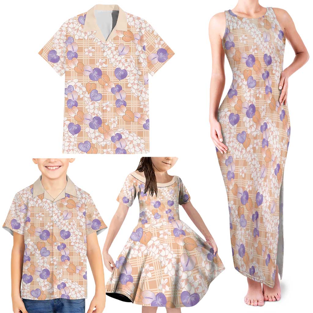 Anthurium Plumeria Lei Pastel Family Matching Tank Maxi Dress and Hawaiian Shirt Orange Hawaiian Splendid Palaka