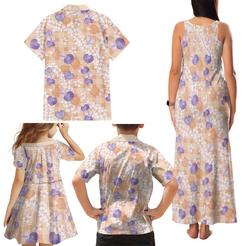 Anthurium Plumeria Lei Pastel Family Matching Tank Maxi Dress and Hawaiian Shirt Orange Hawaiian Splendid Palaka