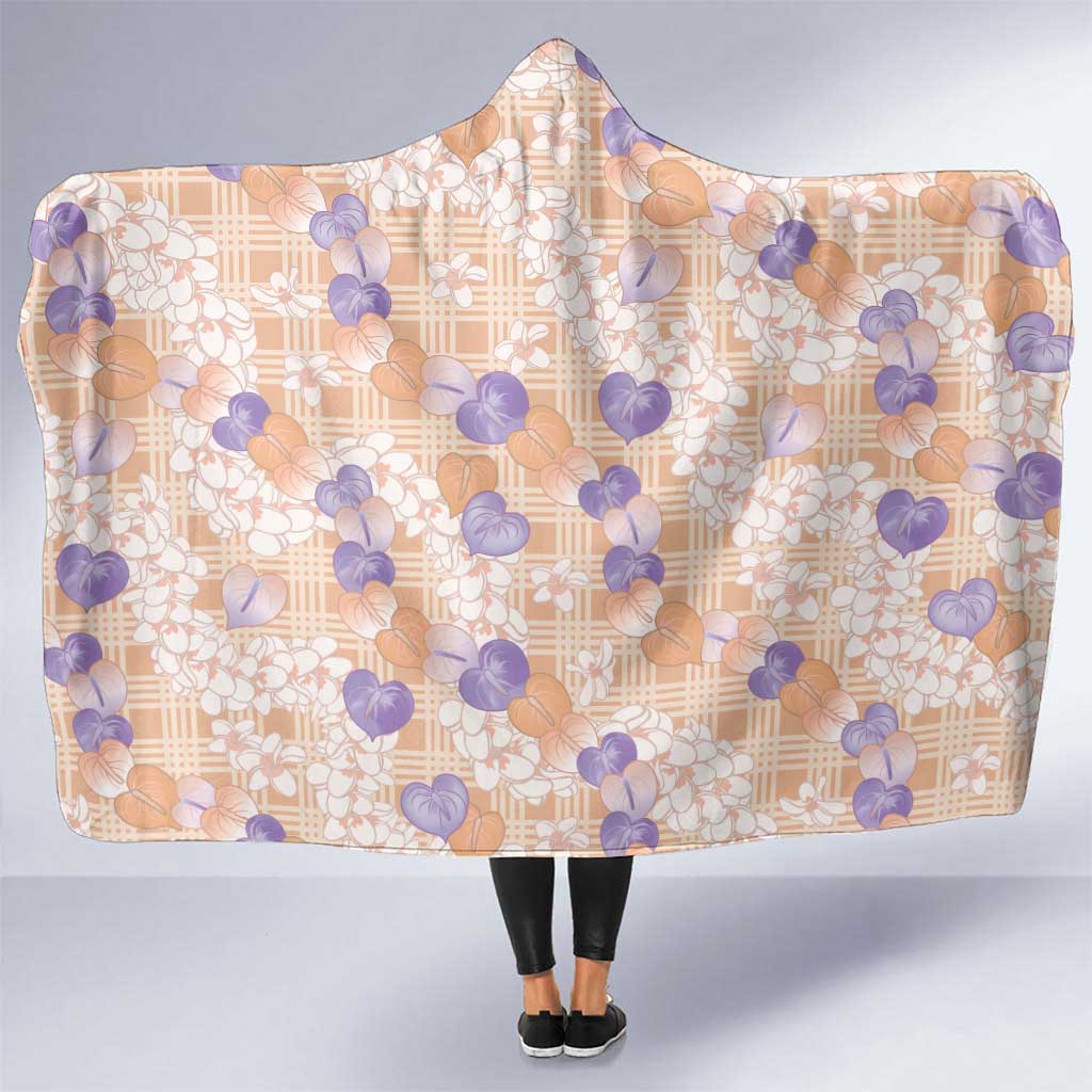 Anthurium Plumeria Lei Pastel Hooded Blanket Orange Hawaiian Splendid Palaka LT01 One Size Orange - Polynesian Pride