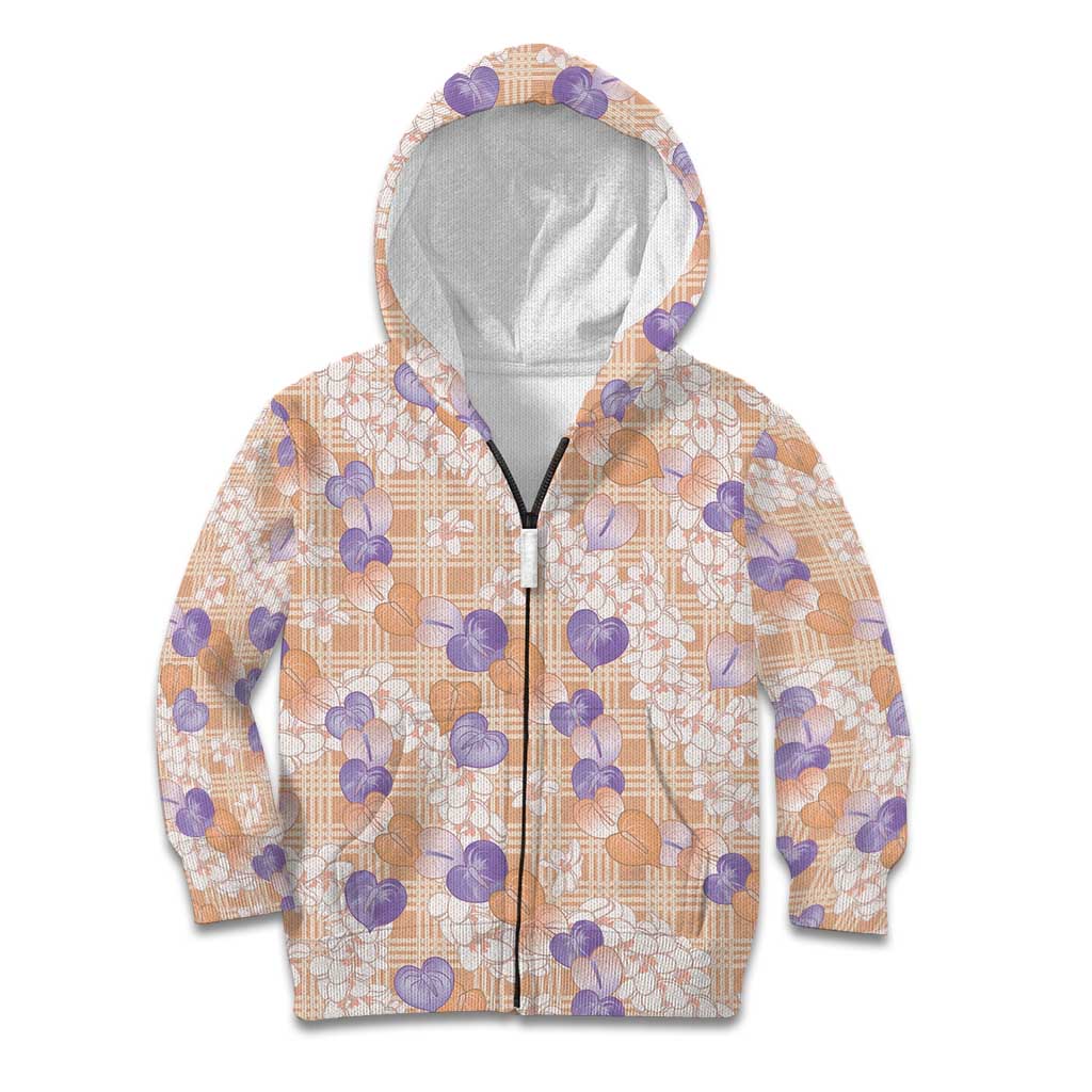 Anthurium Plumeria Lei Pastel Kid Hoodie Orange Hawaiian Splendid Palaka LT01 Zip Hoodie Orange - Polynesian Pride
