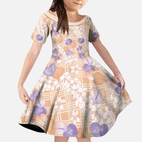 Anthurium Plumeria Lei Pastel Kid Short Sleeve Dress Orange Hawaiian Splendid Palaka LT01 KID Orange - Polynesian Pride
