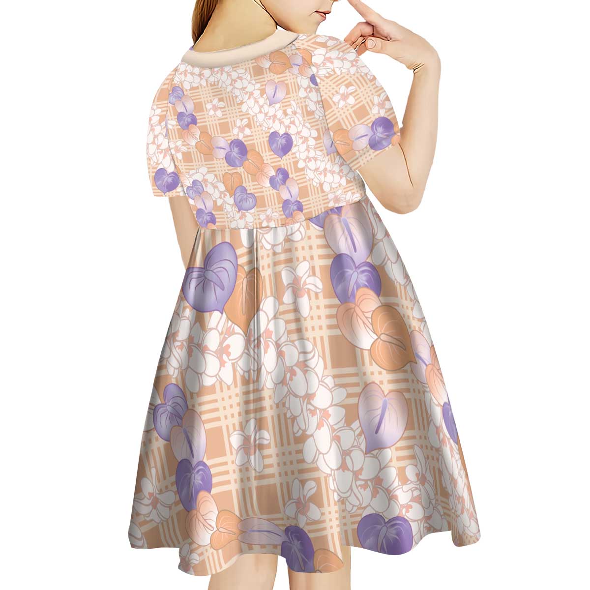 Anthurium Plumeria Lei Pastel Kid Short Sleeve Dress Orange Hawaiian Splendid Palaka LT01 - Polynesian Pride