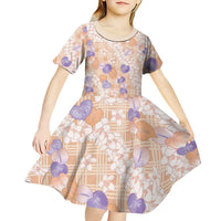 Anthurium Plumeria Lei Pastel Kid Short Sleeve Dress Orange Hawaiian Splendid Palaka LT01 - Polynesian Pride