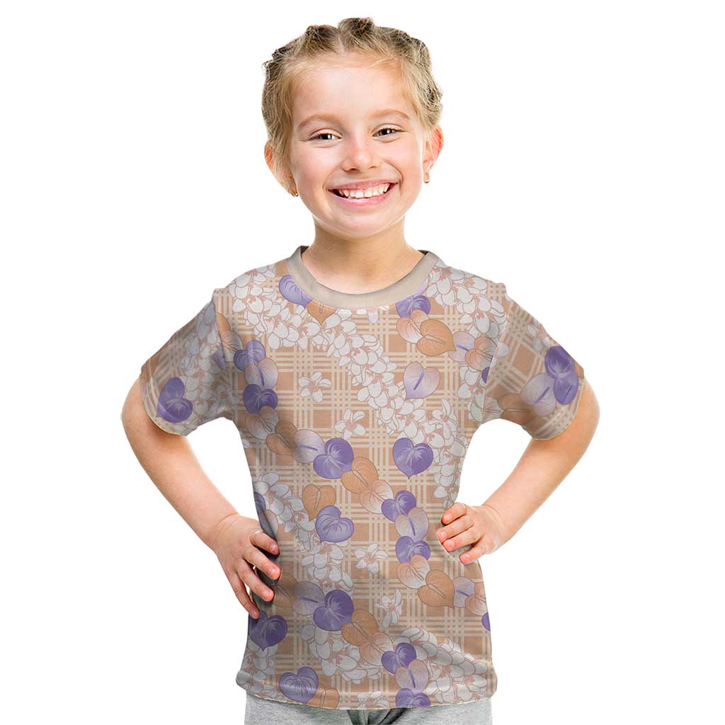 Anthurium Plumeria Lei Pastel Kid T Shirt Orange Hawaiian Splendid Palaka LT01 Orange - Polynesian Pride