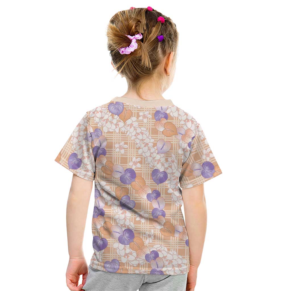 Anthurium Plumeria Lei Pastel Kid T Shirt Orange Hawaiian Splendid Palaka LT01 - Polynesian Pride