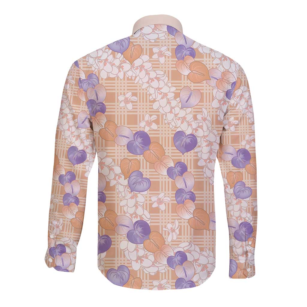 Anthurium Plumeria Lei Pastel Long Sleeve Button Shirt Orange Hawaiian Splendid Palaka LT01 - Polynesian Pride