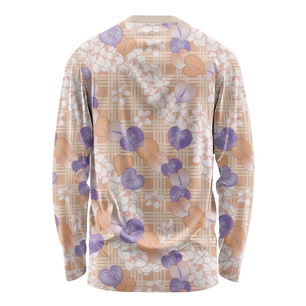 Anthurium Plumeria Lei Pastel Long Sleeve Shirt Orange Hawaiian Splendid Palaka LT01 - Polynesian Pride
