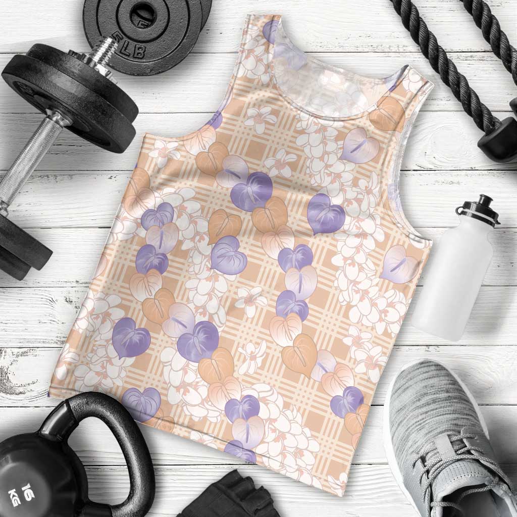 Anthurium Plumeria Lei Pastel Men Tank Top Orange Hawaiian Splendid Palaka LT01 - Polynesian Pride