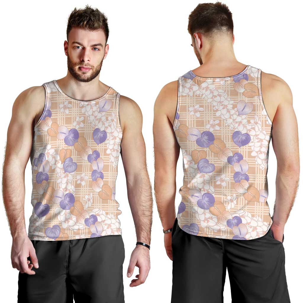 Anthurium Plumeria Lei Pastel Men Tank Top Orange Hawaiian Splendid Palaka LT01 - Polynesian Pride