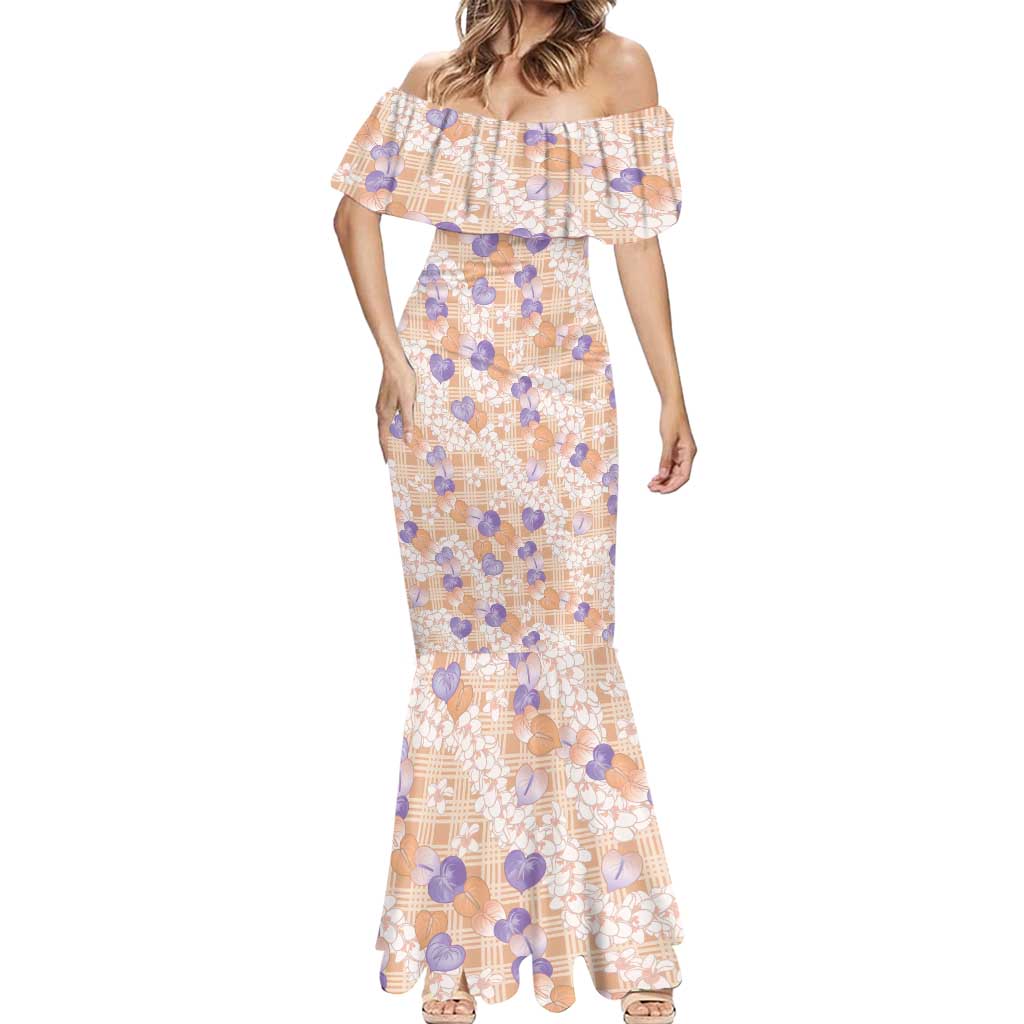 Anthurium Plumeria Lei Pastel Mermaid Dress Orange Hawaiian Splendid Palaka